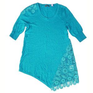Cullen Cashmere Tunic Sweater Top Turquoise Blue Lace Cotton/Silk/Cashme…